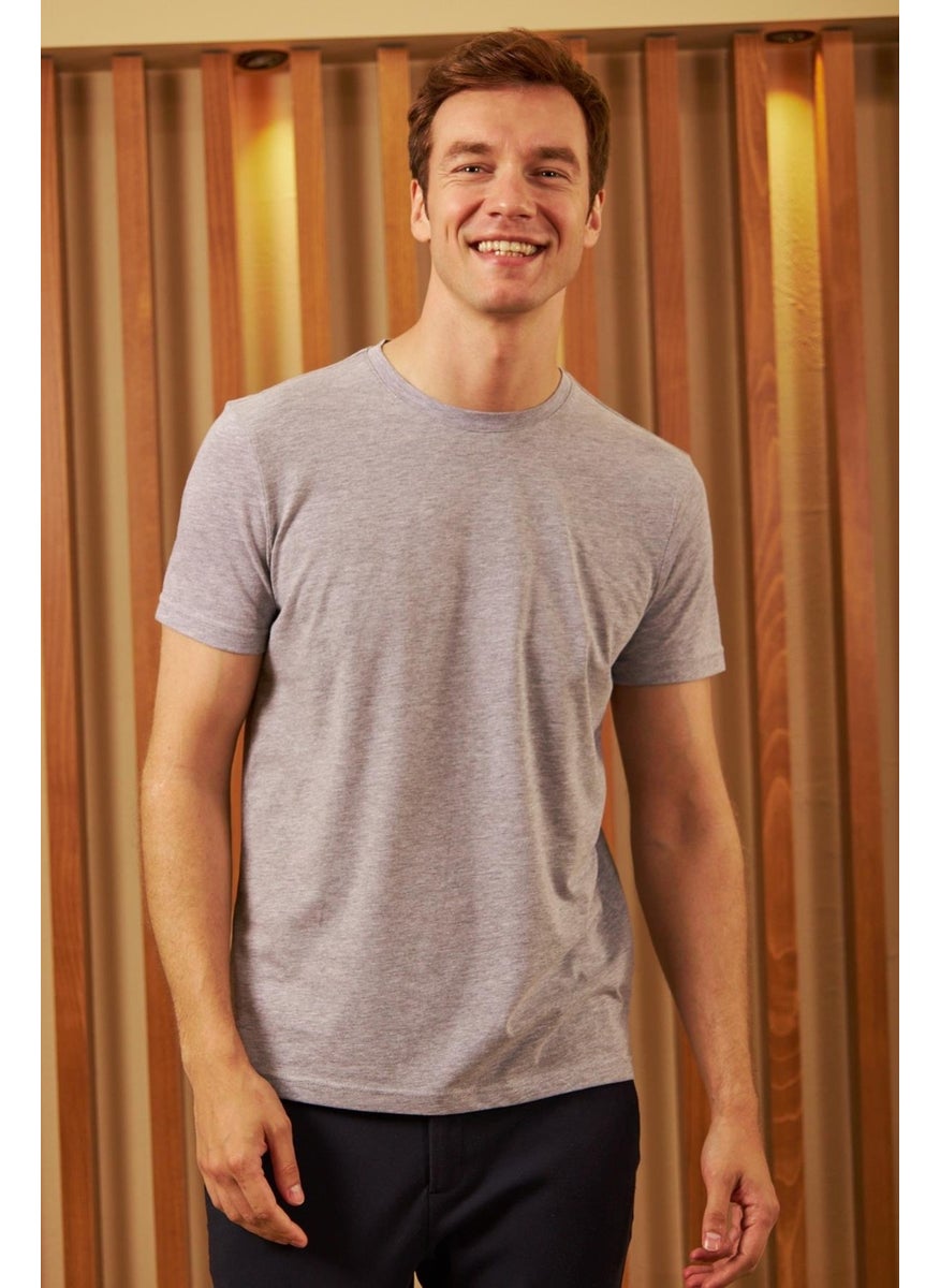 Odelon - Men's Crew Neck Slim Fit Basic T-Shirt Gray Melange - Image 1