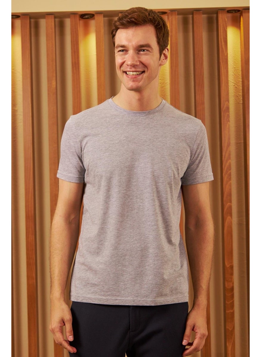 Odelon - Men's Crew Neck Slim Fit Basic T-Shirt Gray Melange - Image 1