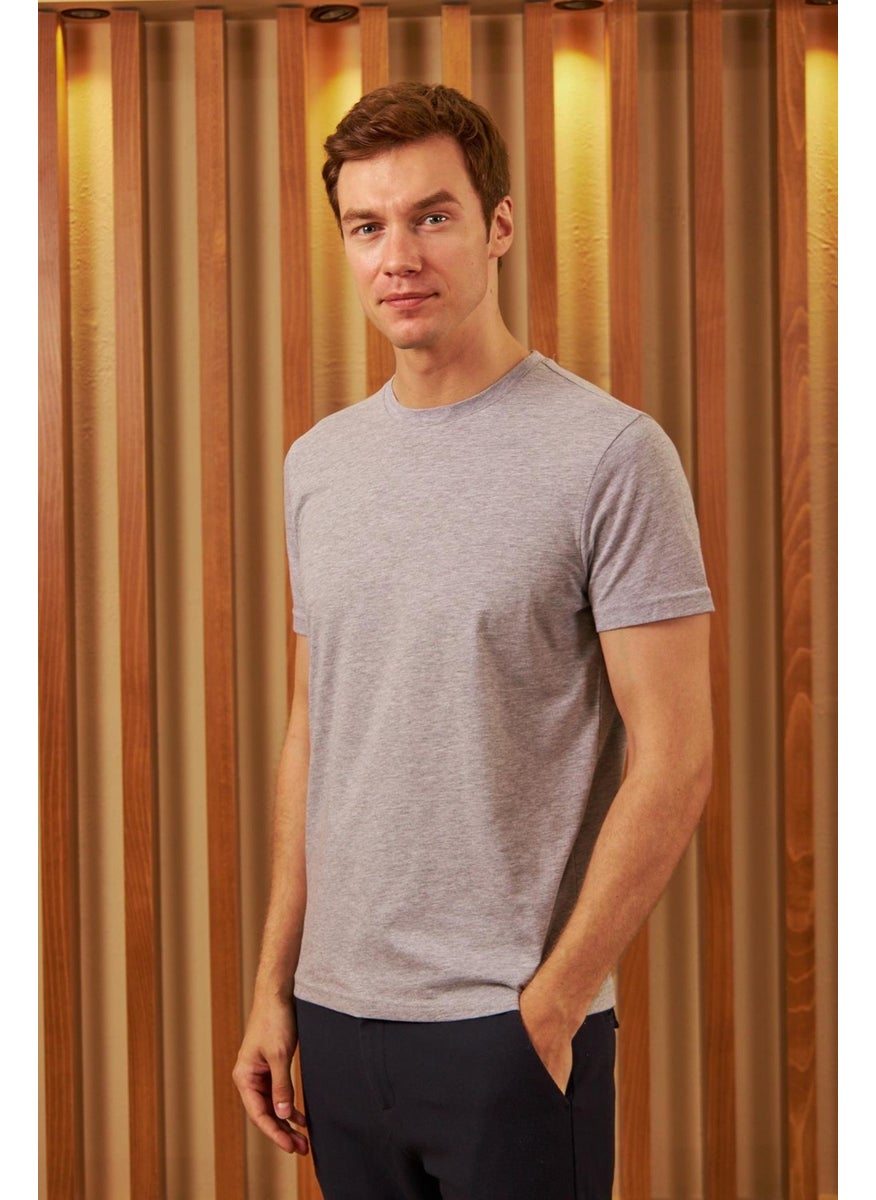 Odelon - Men's Crew Neck Slim Fit Basic T-Shirt Gray Melange - Image 1