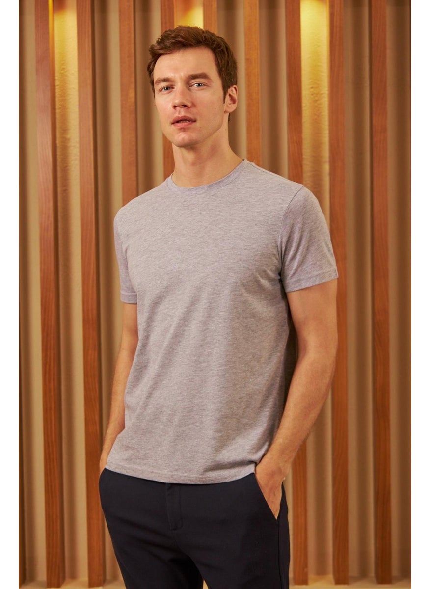 Odelon - Men's Crew Neck Slim Fit Basic T-Shirt Gray Melange - Image 1
