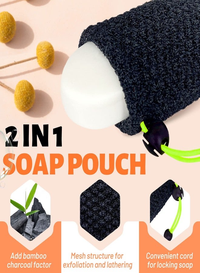 MIG4U Exfoliating Soap Bag for Shower 2 Pieces - Bar Soap Saver Pouch, Bamboo Body Scrubber Exfoliator Pocket in Travel Bathing, Black - Image 2
