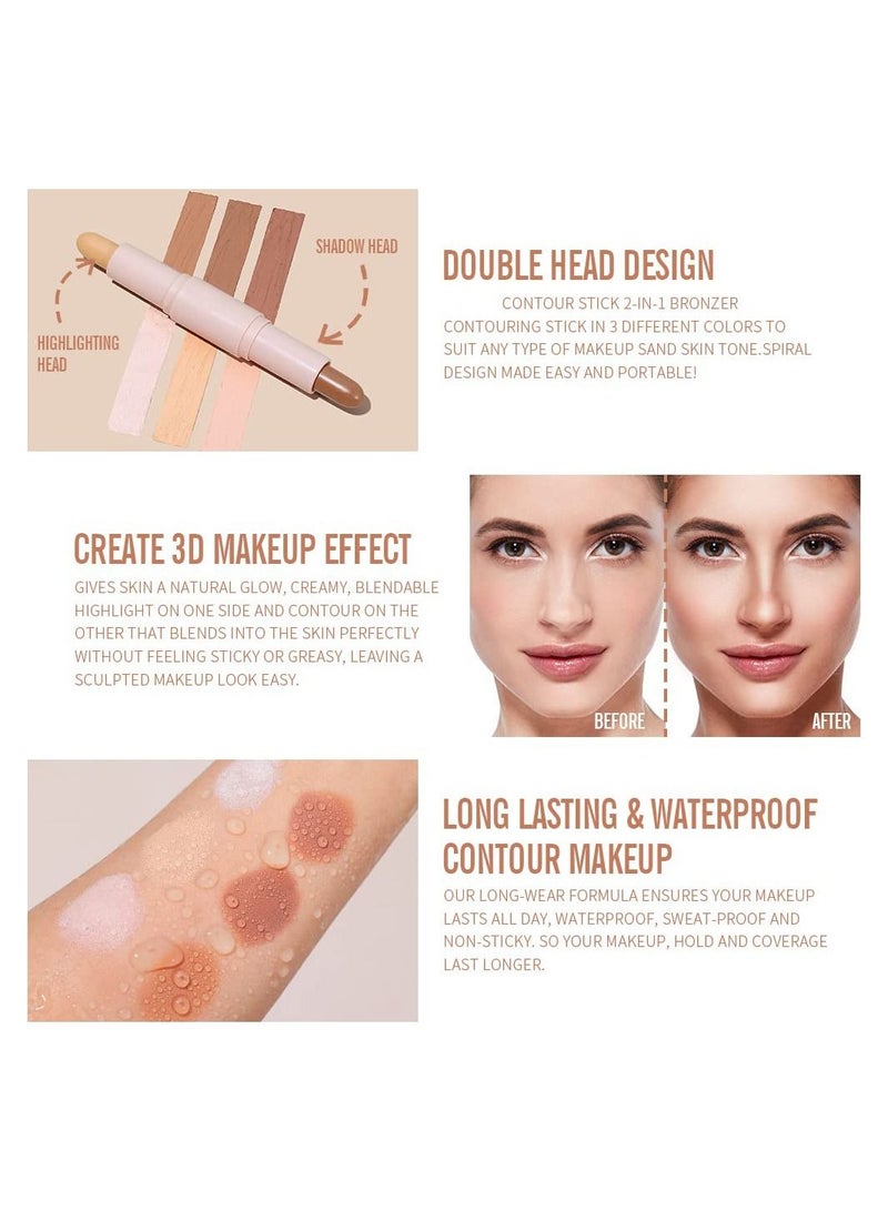 SYOSI عصا كونتور كريمية مزدوجة اللون، عصا برونزر للتظليل والكونتور، مجموعة عيدان كونتور طويلة الأمد ومقاومة للماء لمكياج الوجه ذو البشرة الفاتحة - Image 2