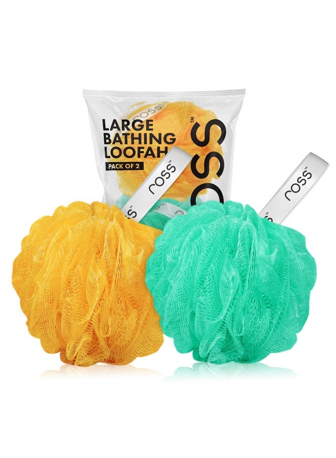 ross Large Bath Loofah Sponge Scrubber Exfoliator for High Lather Cleansing (Orange and Aqua) - Image 1
