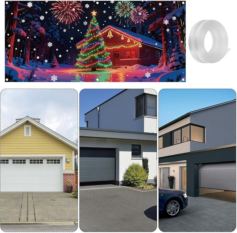 أسلوب لافتة باب المرآب لعيد الميلاد مقاس 13 × 6 قدم، مزينة بالأشعة فوق البنفسجية الفلورية، للزينة الخارجية في العطلات، مقاومة للعوامل الجوية - Image 5