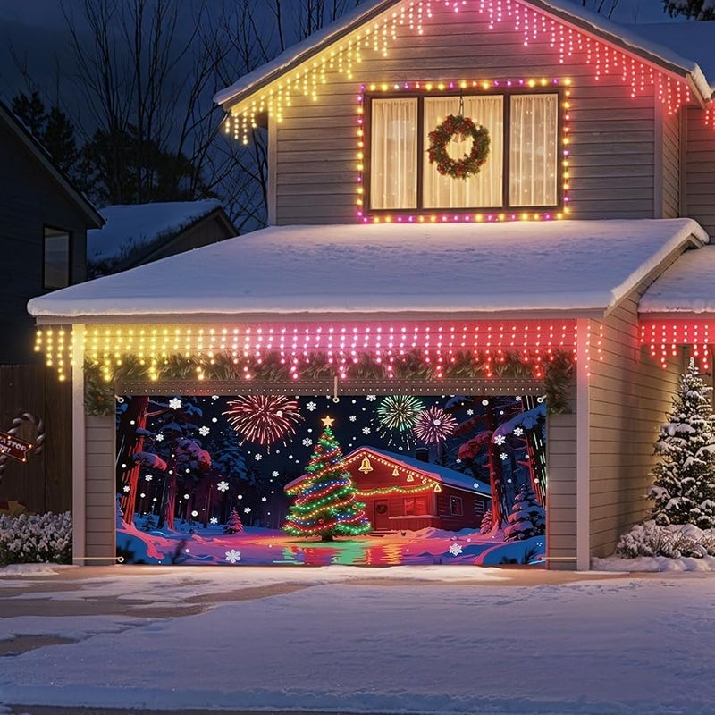 أسلوب لافتة باب المرآب لعيد الميلاد مقاس 13 × 6 قدم، مزينة بالأشعة فوق البنفسجية الفلورية، للزينة الخارجية في العطلات، مقاومة للعوامل الجوية - Image 4