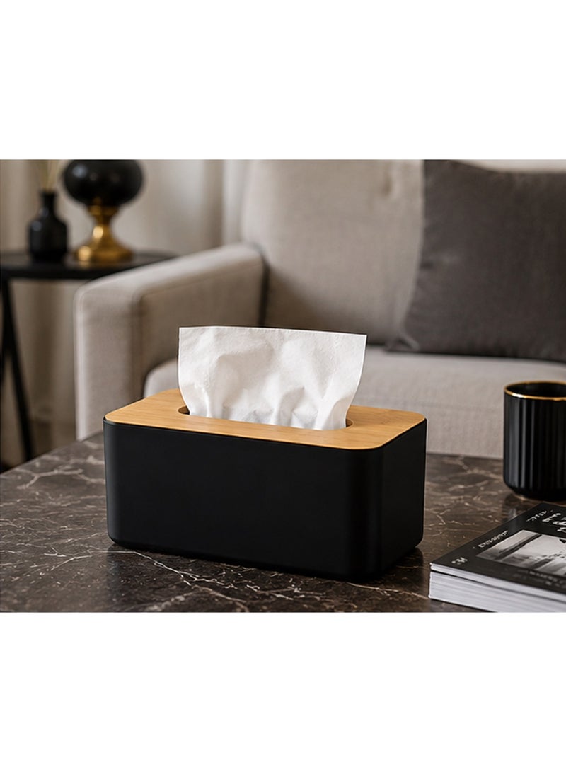 Multifunctional tissue box with lid – stylish desktop organizer – black - Image 3