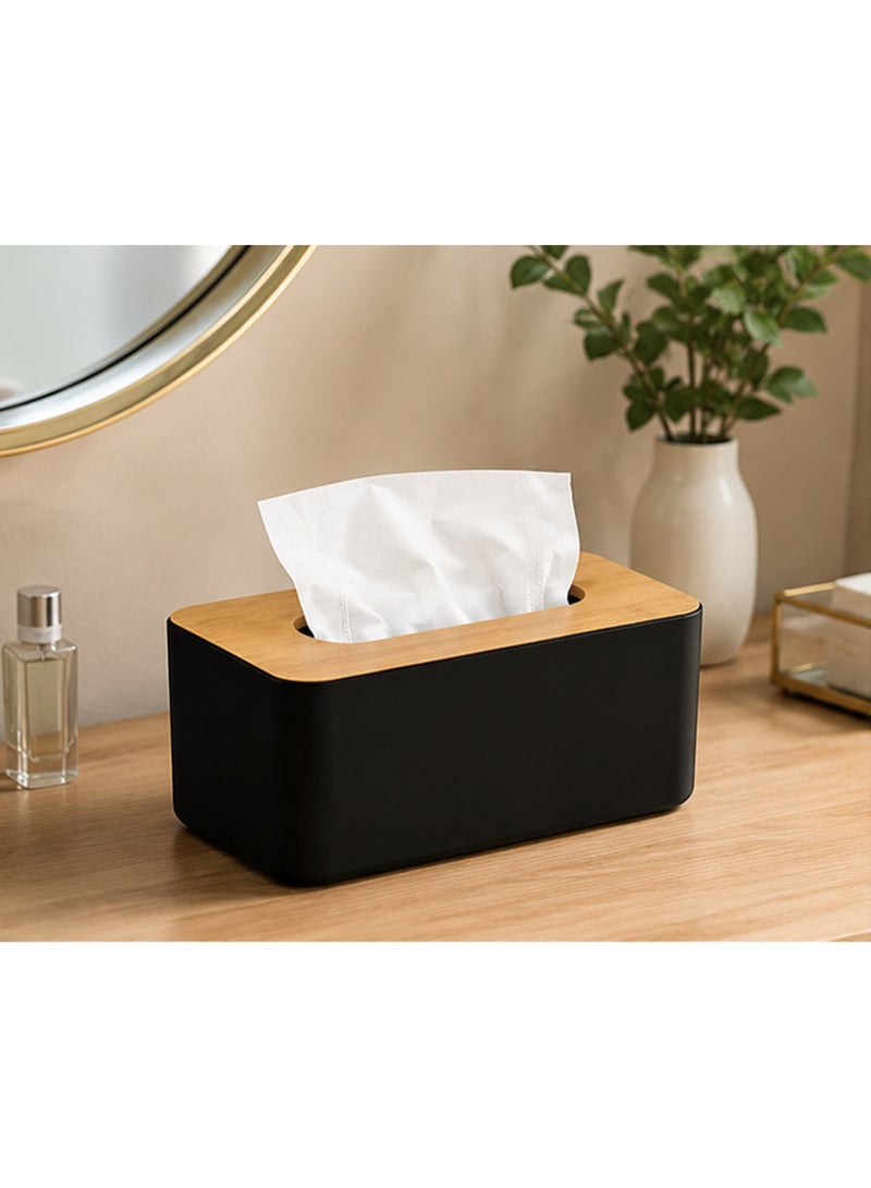 Multifunctional tissue box with lid – stylish desktop organizer – black - Image 2