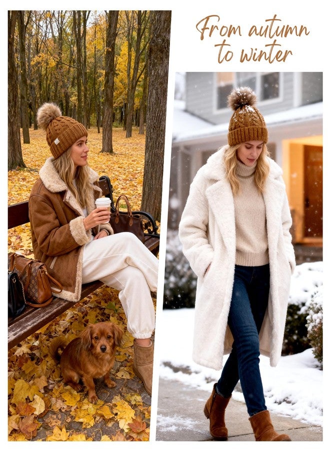 يانيبست قبعات شتوية نسائية من ياني بيست، قبعة صوفية مبطنة بالساتان، قبعة تزلج دافئة وناعمة مع حافة مزينة بكرة صوفية، لون أسود - Image 4