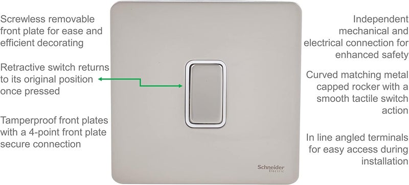 Schneider Electric Ultimate Screwless Rocker Switch - Pearl Nickel - Image 5