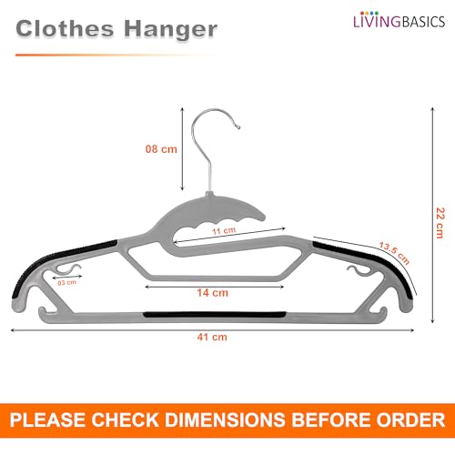 LivingBasics 6 Pcs Clothes Hangers for Wardrobe | Non-Slip Space Saving Cloth Hanger with 360° Rotating Hook | Closet Organizing Durable Plastic Hangers for Shirts, T-Shirts, Dresses & Tops - Image 2