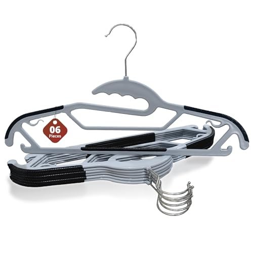 LivingBasics 6 Pcs Clothes Hangers for Wardrobe | Non-Slip Space Saving Cloth Hanger with 360° Rotating Hook | Closet Organizing Durable Plastic Hangers for Shirts, T-Shirts, Dresses & Tops - Image 1