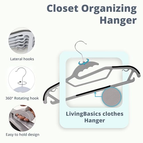 LivingBasics 6 Pcs Clothes Hangers for Wardrobe | Non-Slip Space Saving Cloth Hanger with 360° Rotating Hook | Closet Organizing Durable Plastic Hangers for Shirts, T-Shirts, Dresses & Tops - Image 5