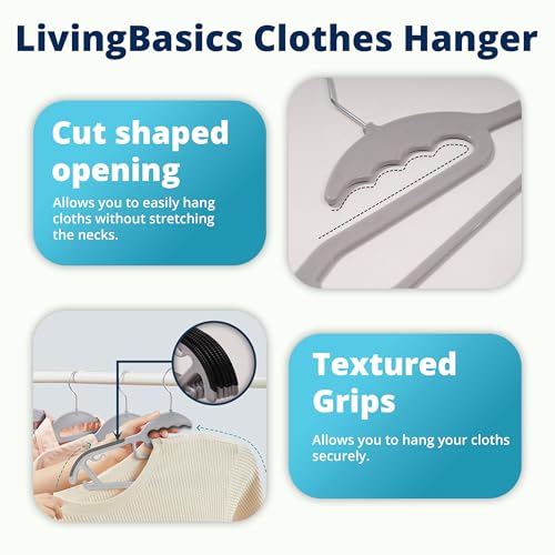 LivingBasics 6 Pcs Clothes Hangers for Wardrobe | Non-Slip Space Saving Cloth Hanger with 360° Rotating Hook | Closet Organizing Durable Plastic Hangers for Shirts, T-Shirts, Dresses & Tops - Image 3