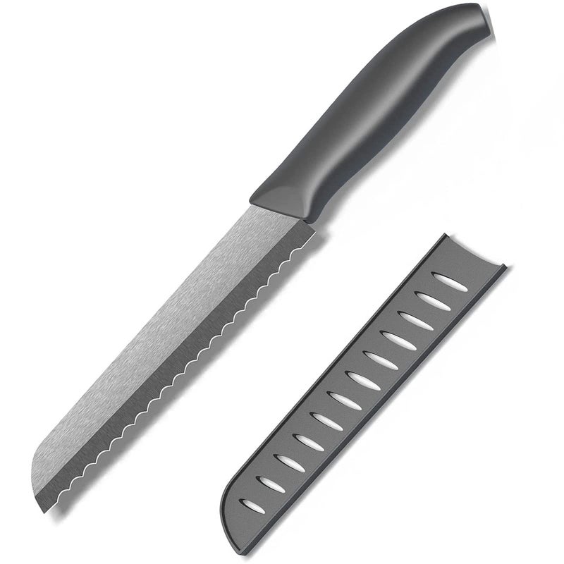 Muncene Ceramic Serrated Bread Knife Slicing Knife  6 Sharp Blade Kitchen Knife with Cover