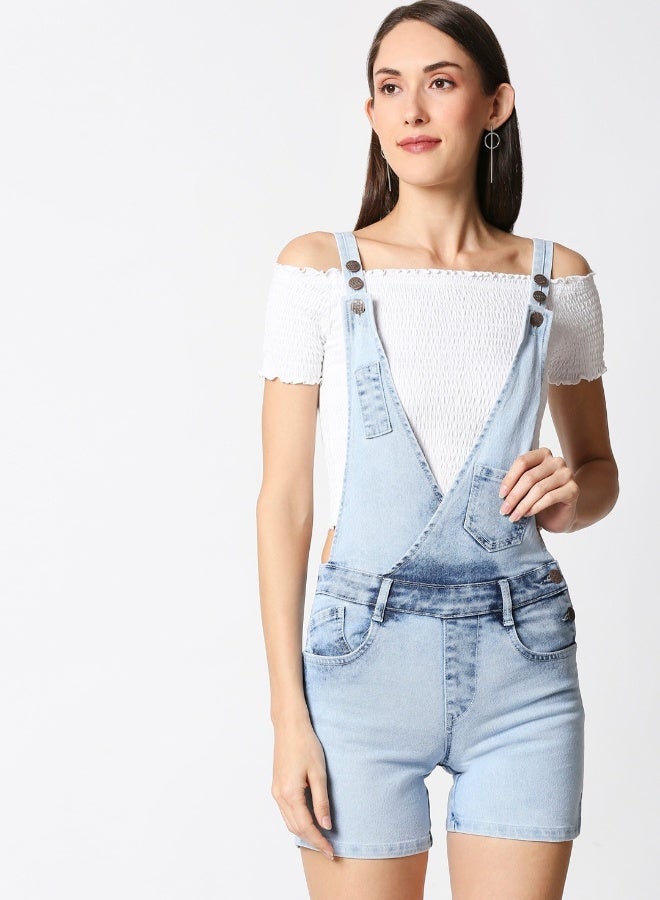 HIGH STAR Women Blue Washed Slim-Fit Denim Dungarees 