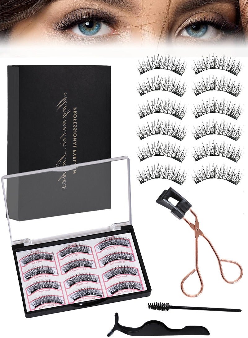 ميرتينج رموش مغناطيسية بمظهر طبيعي، 12 قطعة، رموش ثلاثية الأبعاد قابلة لإعادة الاستخدام ومقاومة للماء ومتينة مع ملقط، رموش بدون محدد عيون، لا حاجة إلى غراء - Image 1