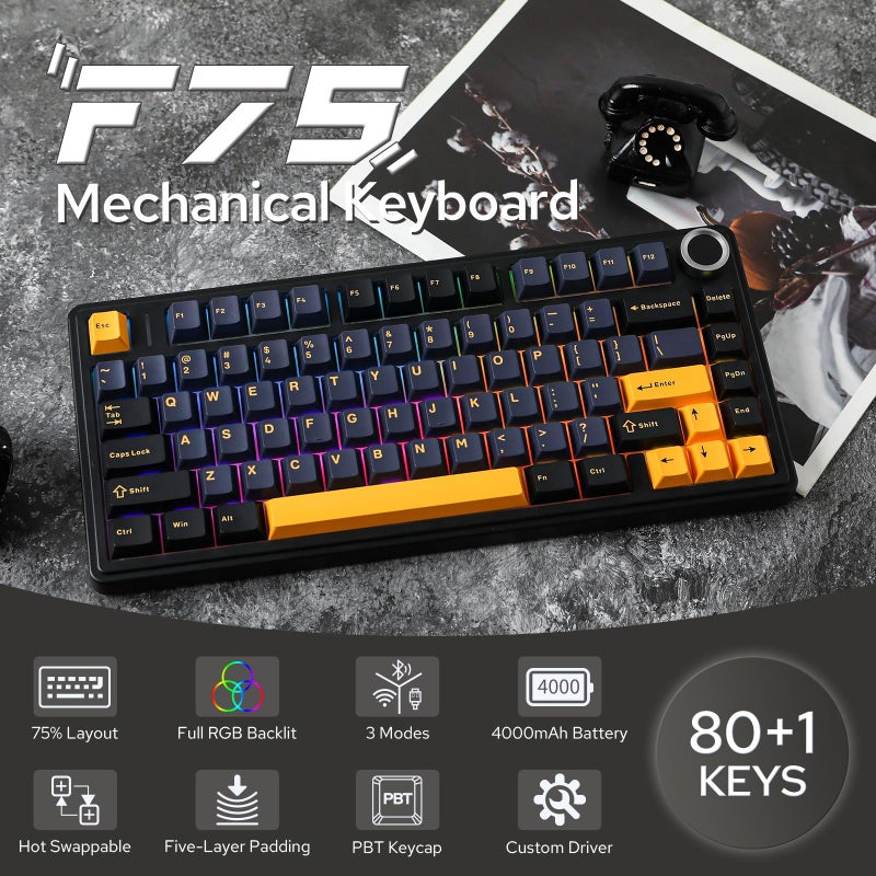 EPOMAKER x AULA F75 Gasket Mechanical Keyboard, 75% Wireless Hot Swappable Gaming Keyboard with Five-Layer Padding&Knob, Bluetooth/2.4GHz/USB-C, RGB (Black, LEOBOG Reaper Switch) - Image 2