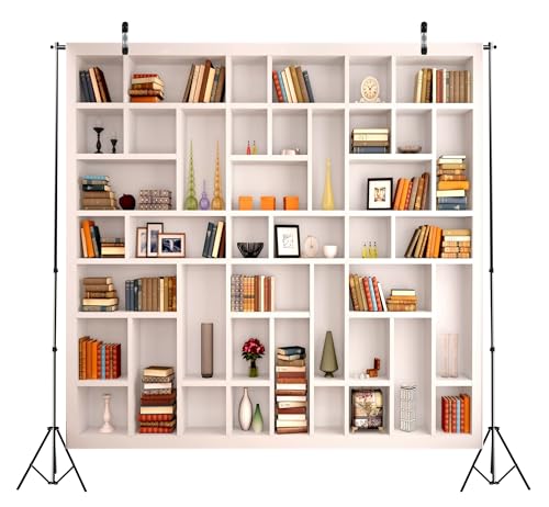 BELECO 10x10ft Fabric White Bookshelf Photography Backdrop - Modern Office & Home Office Zoom Meeting Video Conference Backdrop - Decor for Video Recording & Zoom Calls - Photo Prop - Image 2