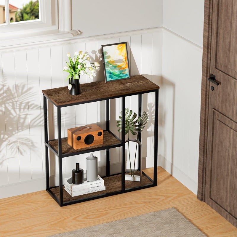 WOHOMO Console Table Small Entryway Table with Storage Shelves 30cm Narrow Sofa Table Modern Hallway - Image 1