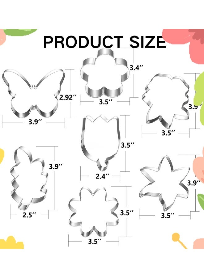 7 Piece Flower Leaf Butterfly Cookie Cutter Set, Daisy Lily Rose Tulip Oak Leaf Shapes, Stainless Steel Biscuit Fondant Cutters For Baking, Cake Decorating, DIY Pastry - Image 2