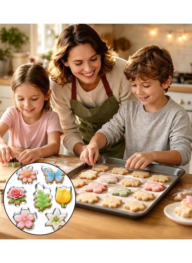 7 Piece Flower Leaf Butterfly Cookie Cutter Set, Daisy Lily Rose Tulip Oak Leaf Shapes, Stainless Steel Biscuit Fondant Cutters For Baking, Cake Decorating, DIY Pastry - Image 5
