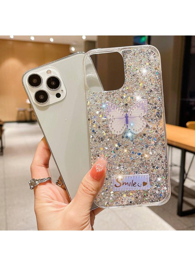 اس-توب جراب هاتف iPhone 13 مرصع بالنجوم وأحجار الراين والفراشات من مادة TPU الإيبوكسي - Image 3