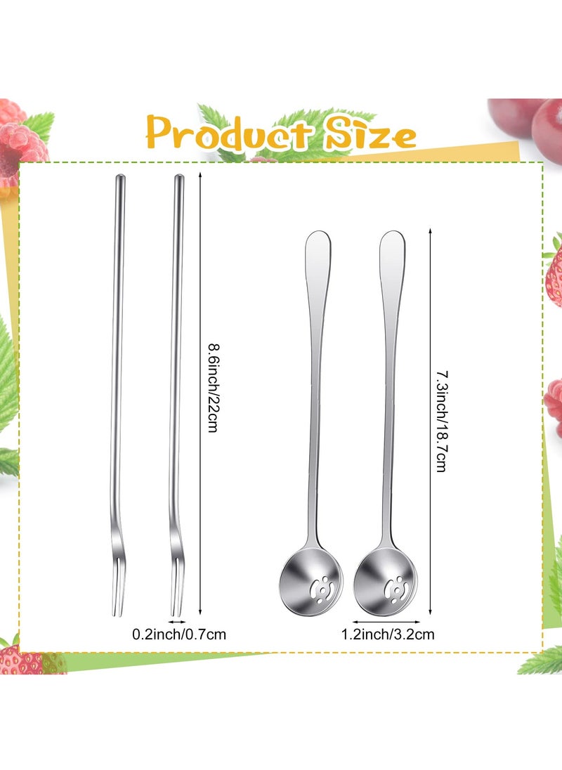SYOSI - SYOSI 4 Pcs Pickle Fork and Olive Spoon Strainer, Stainless Steel Long Handle Pickle Fork and Olive Spoon Jars Serving Spoon and Fork Set with Drain Hole for Pickle Cucumber Arugula Caper - Image 1