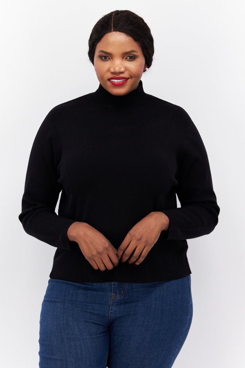 Fire & Glory Women Mock Neck Knitted Sweater, Black - Image 1