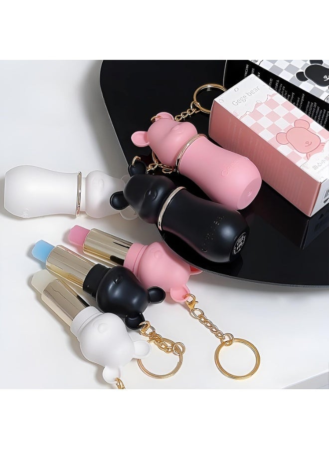 Gege Bear Sweetheart Bear Lip Balm | Brown Nude to Baby Pink | Cute Bear-Shaped Lipstick with Keychain | Glossy & Moisturizing Lip Balm for Daily Use | Cute 6 Combo Set for Women (05#Yuanqi Milk Apricot, 3.5g) - Image 1