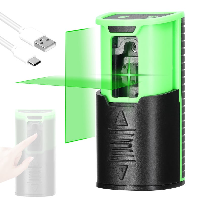 Single-Module Rechargeable Level Machine Mini Green Light 2 Lines Level Home Multifunctional Level Meter Three Levels of Light Brightness Adjustable with Anti-Drop Slide Cover Switch and Level Bubble - Image 1
