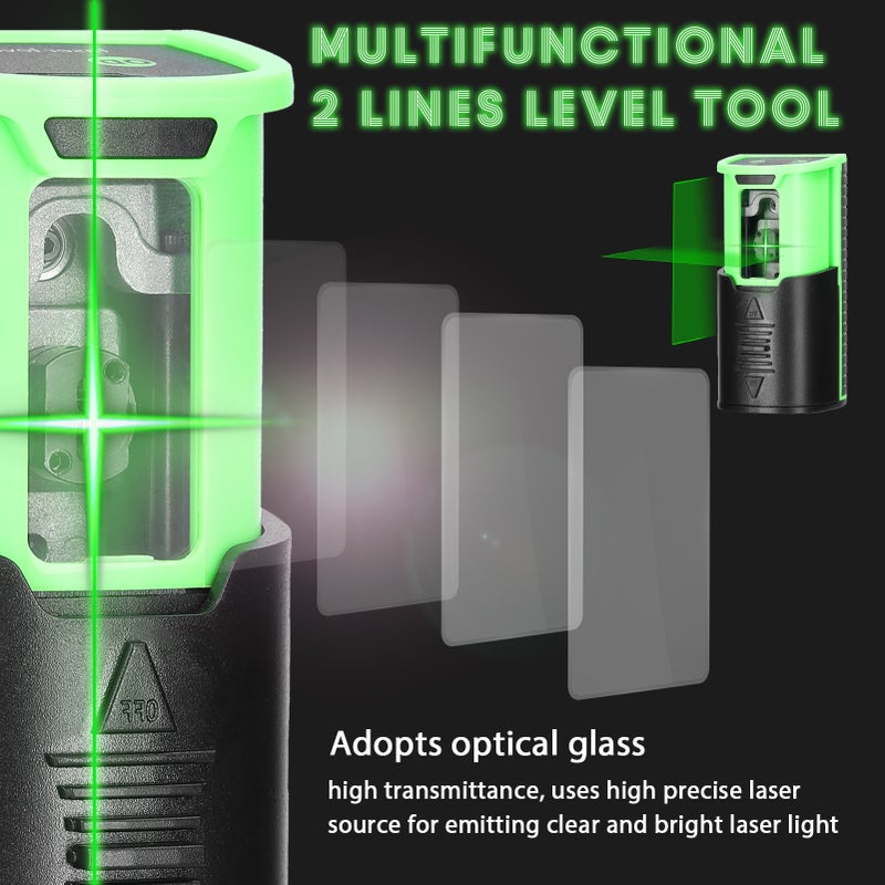 Single-Module Rechargeable Level Machine Mini Green Light 2 Lines Level Home Multifunctional Level Meter Three Levels of Light Brightness Adjustable with Anti-Drop Slide Cover Switch and Level Bubble - Image 5