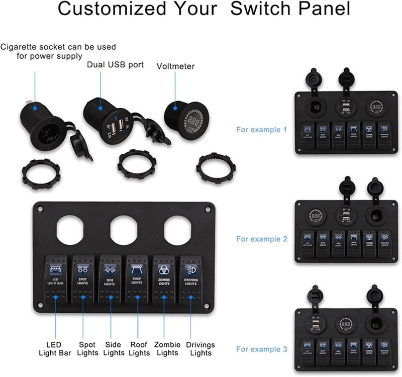 Wivplex 6 Gang Rocker Switch Panel with USB Charger - Image 3