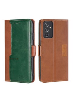 Generic Case Cover For Samsung Galaxy A82 5G / Quantum 2 Retro Texture Contrast Color Buckle Horizontal Flip Leather Case with Holder Light Brown+Green 