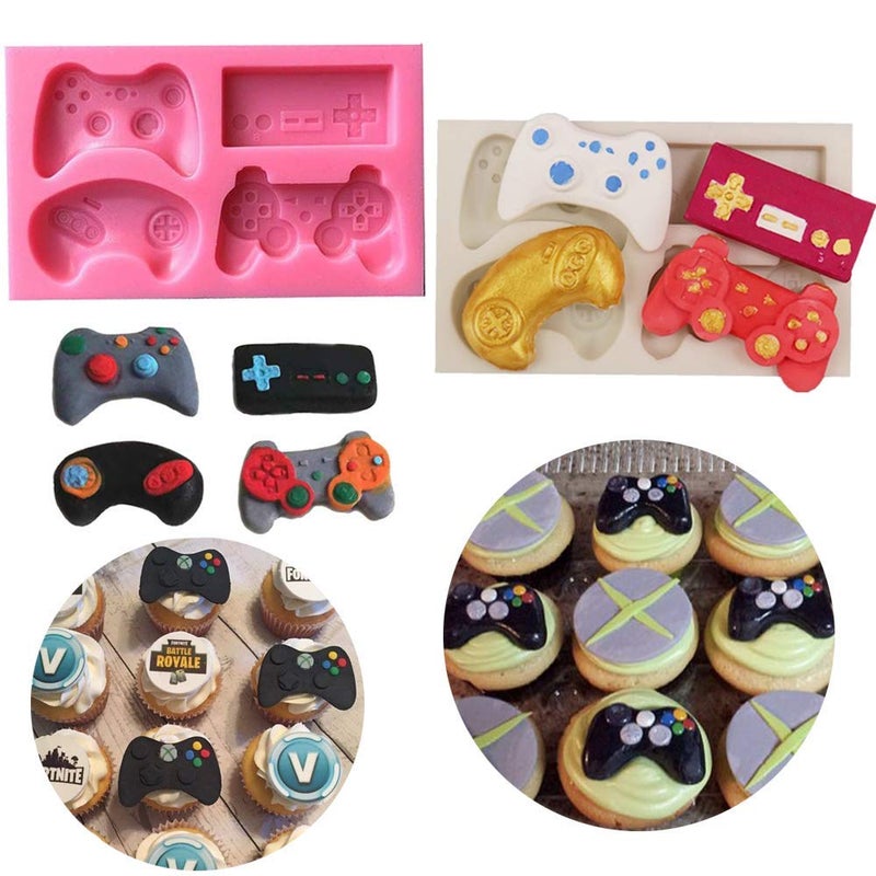 HiParty 2Pcs Game Controller Cake Fondant Mold  Video Game Gamepad Silicone Chocolate Candy Mold for Cupcake Topper Decoration Game Theme Party Ideas Favors Supplies