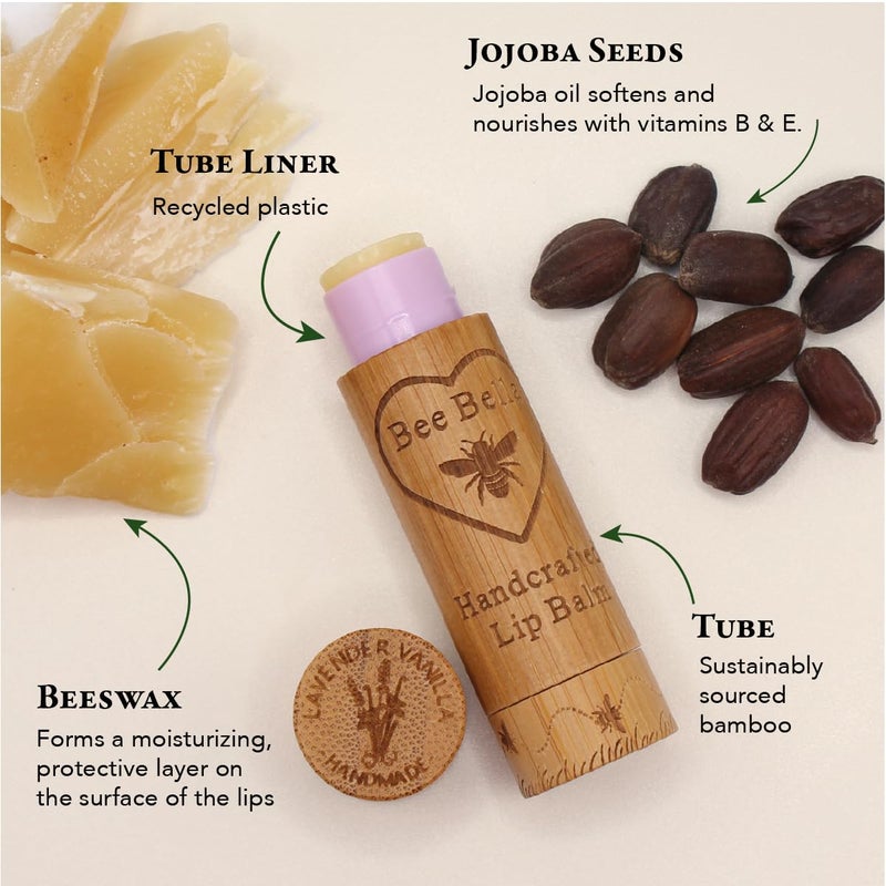 Bee Bella Lip Balm, Lavender Vanilla, 3 Pack - Moisturizing Lip Care, 100% Natural, Original Organic Beeswax with Vitamin E, Handmade in USA, Gift - Image 4
