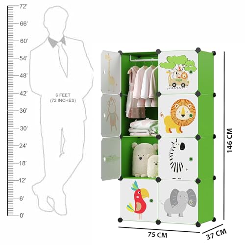 LUHI Plastic Wardrobe for Kids Clothes – Durable, Easy to Use Anti-Skid & Non-Slip Effective Professional Collapsible Wardrobe, Plastic Cupboard for Kids, Foldable Almirah (Green-HI, 8-Door) - Image 2