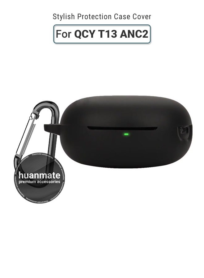 huanmate QCY T13 ANC2 Silicone Case Cover - Black - Made with Soft Silicone, Lightweight & Durable - Stylish Design, Accurate Cut-outs, Easy Installation & Removal - Image 1