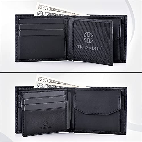 TRUSADOR Treviso Mens Wallets Bifold Leather with Coin Pocket Rfid Blocking (Carbon) - Image 2