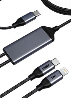 mpBLBERRI 2-in-1 Type-C to (100W Type-C) and (27W Lightning) Fast Charging Cable with 1.3 Meter Length, MpBlberri BLB-U351 - Black & Grey  - Image 3