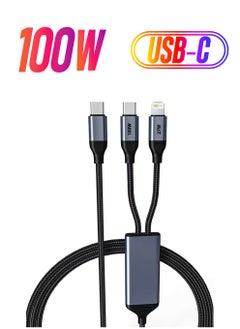 mpBLBERRI 2-in-1 Type-C to (100W Type-C) and (27W Lightning) Fast Charging Cable with 1.3 Meter Length, MpBlberri BLB-U351 - Black & Grey  - Image 1