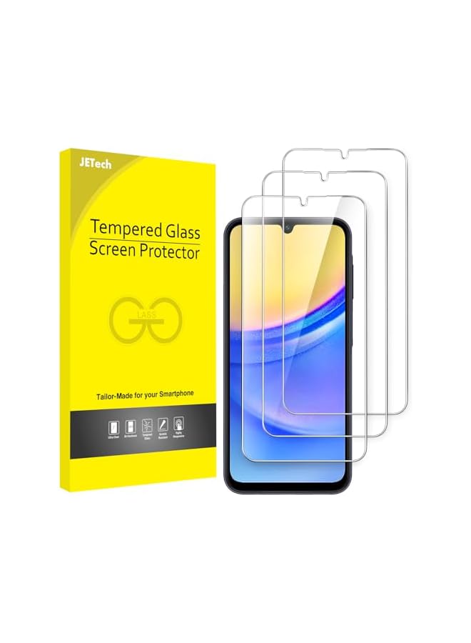 JETech Screen Protector for Galaxy A15 4G / 5G 6.5-Inch, 9H Tempered Glass Film, Anti-Scratch, HD Clear, 3-Pack - Image 1