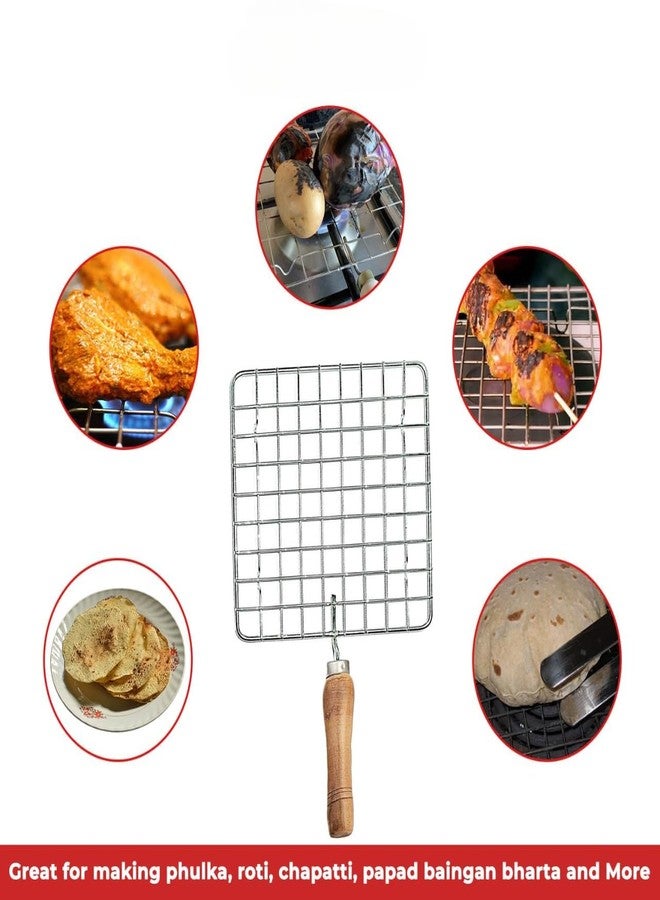 Flixbloom Select Wire Square Wooden Handle Roaster Papad Jali, Paneer Grill, Roti Maker, Barbeque Jaali, Chapati Toast Grill Accessories Fish Burner Papad Jali Paneer Tandoor Net (Square Shape) - Image 4