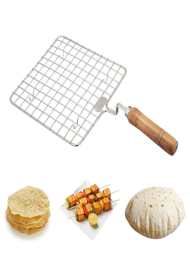 Flixbloom Select Wire Square Wooden Handle Roaster Papad Jali, Paneer Grill, Roti Maker, Barbeque Jaali, Chapati Toast Grill Accessories Fish Burner Papad Jali Paneer Tandoor Net (Square Shape) - Image 5