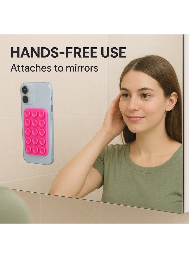 2PCS Silicone Suction Cup Phone Holder with Adhesive Pads, Heat-Resistant & No Residue Design – Securely Mount on Mirror/Bathroom/Gym Tiles, Multi-Surface Grip for Selfie, Live Streaming, and Daily Use - Image 2