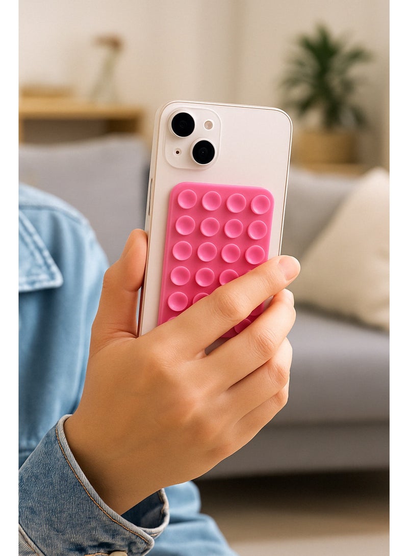 2PCS Silicone Suction Cup Phone Holder with Adhesive Pads, Heat-Resistant & No Residue Design – Securely Mount on Mirror/Bathroom/Gym Tiles, Multi-Surface Grip for Selfie, Live Streaming, and Daily Use - Image 4