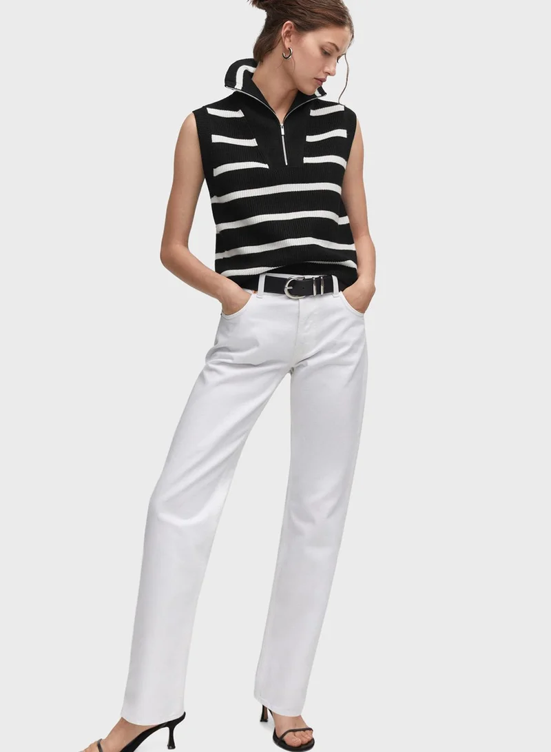 MANGO Zip Neck Striped Gilet