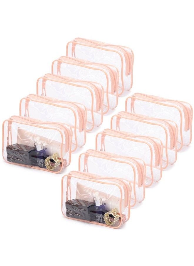 Tbestmax 10 Pcs Clear Cosmetic Bags Small Travel Toiletry Bags Organizer, Portable Waterproof Washing Makeup Bags for Bathrooms and Vacations Pink  - Image 1