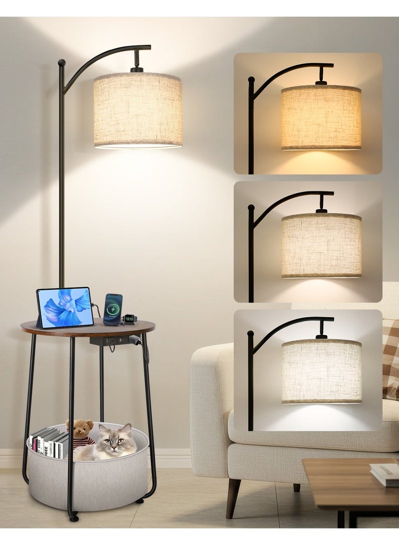 OUTON Floor Lamp with Table, Bulb Included,Integrated Side Table Lamp for Bedroom, Type-C Charging Port & AC Outlet, Side Table with Lamp for Living Room, Nightstand with Drawer, Dimmable & 3 Color Temperature Modes - Image 1