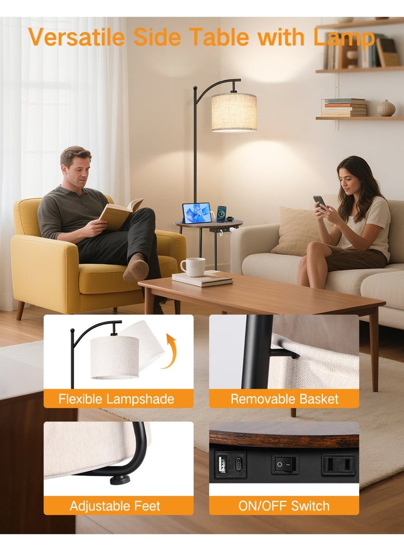 OUTON Floor Lamp with Table, Bulb Included,Integrated Side Table Lamp for Bedroom, Type-C Charging Port & AC Outlet, Side Table with Lamp for Living Room, Nightstand with Drawer, Dimmable & 3 Color Temperature Modes - Image 3
