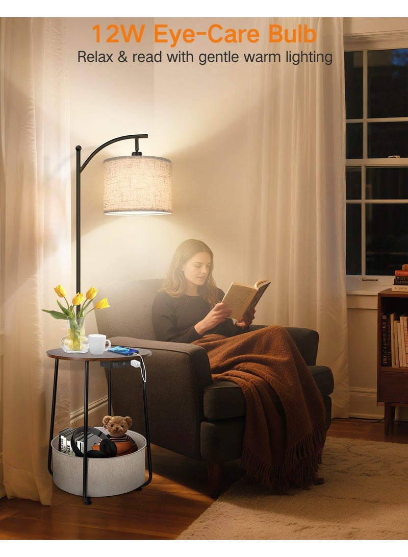 OUTON Floor Lamp with Table, Bulb Included,Integrated Side Table Lamp for Bedroom, Type-C Charging Port & AC Outlet, Side Table with Lamp for Living Room, Nightstand with Drawer, Dimmable & 3 Color Temperature Modes - Image 2